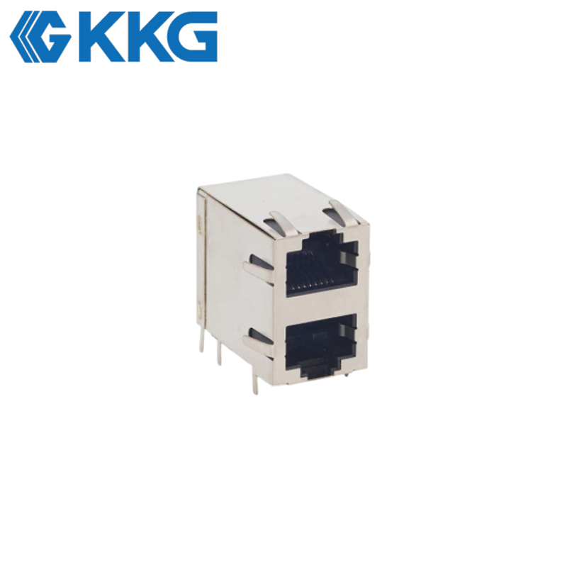 2-Port Stacked Shielded Network Interface Socket with LEDs