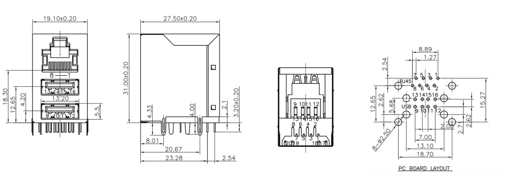 RJ45 8201 Dual USB2.0 RJ45 8201 Dual USB2.0